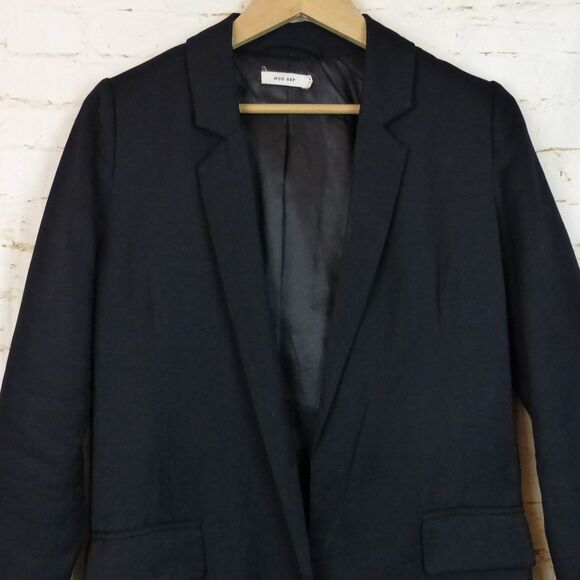 Mod Ref Blazer Womens S Black Twill Longline Open Front Jacket Minimalist Preppy - Picture 3 of 10